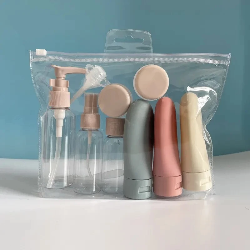 Juego de botellas recargables de viaje, loción en aerosol rellenable, champú, tubo de ducha, recarga cosmética, 11 Uds.