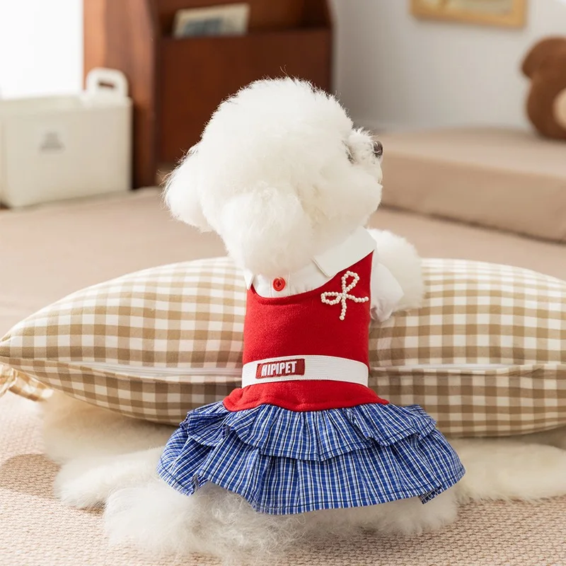 Bichon Frise-vestido para perro, camisa de celosía a la moda Preppy, ropa para mascotas y niñas, falda en capas de princesa, trajes personalizados para cachorros - imagen 2
