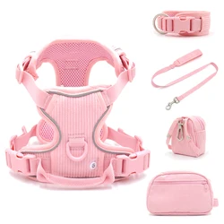 Arnés para perros con collar de lujo y chaleco reflectante para paseo
