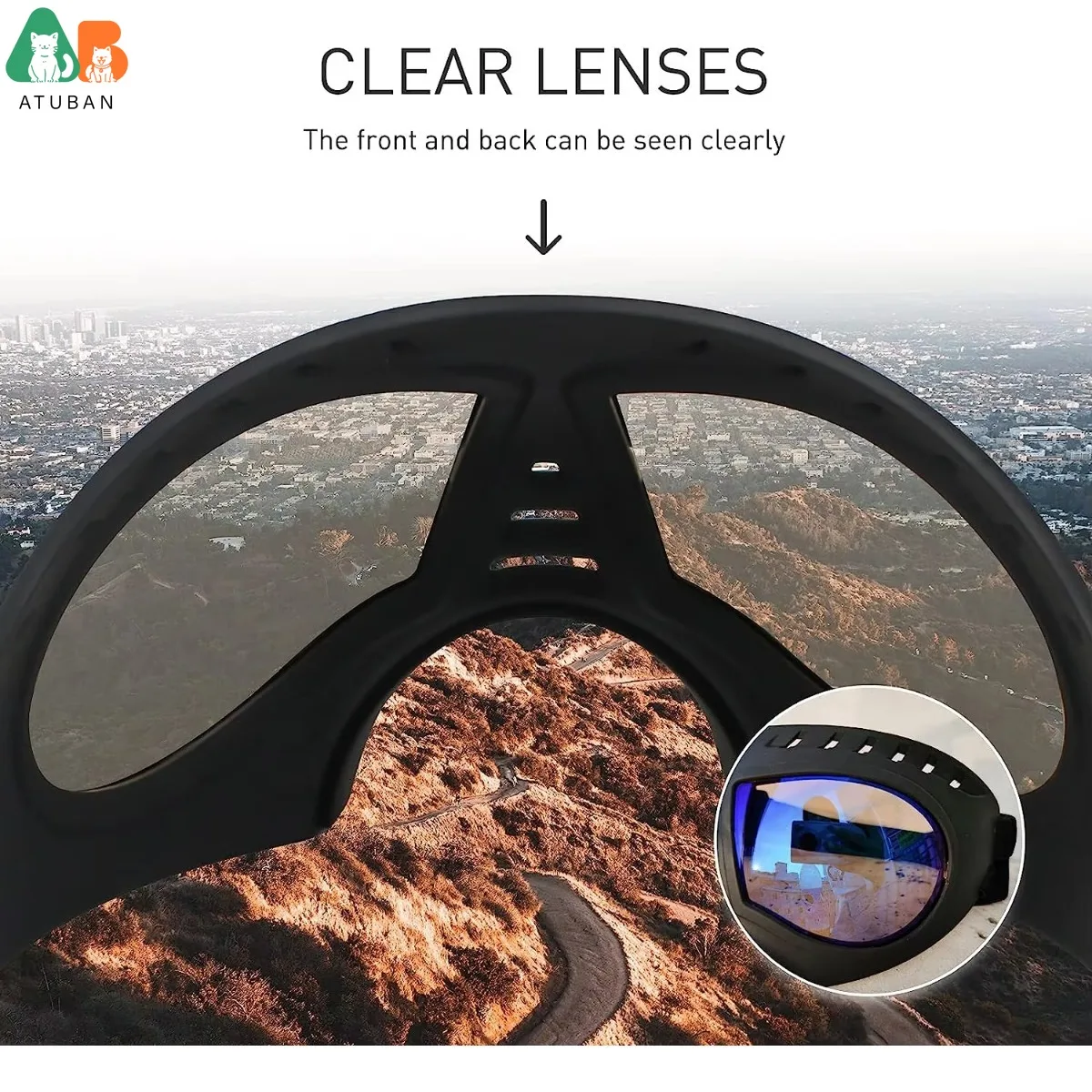 ATUBAN Gafas para perros Gafas de sol para perros de área grande, Gafas para perros de protección ocular a prueba de viento y nieve de razas grandes para conducir al aire libre en bicicleta - imagen 2