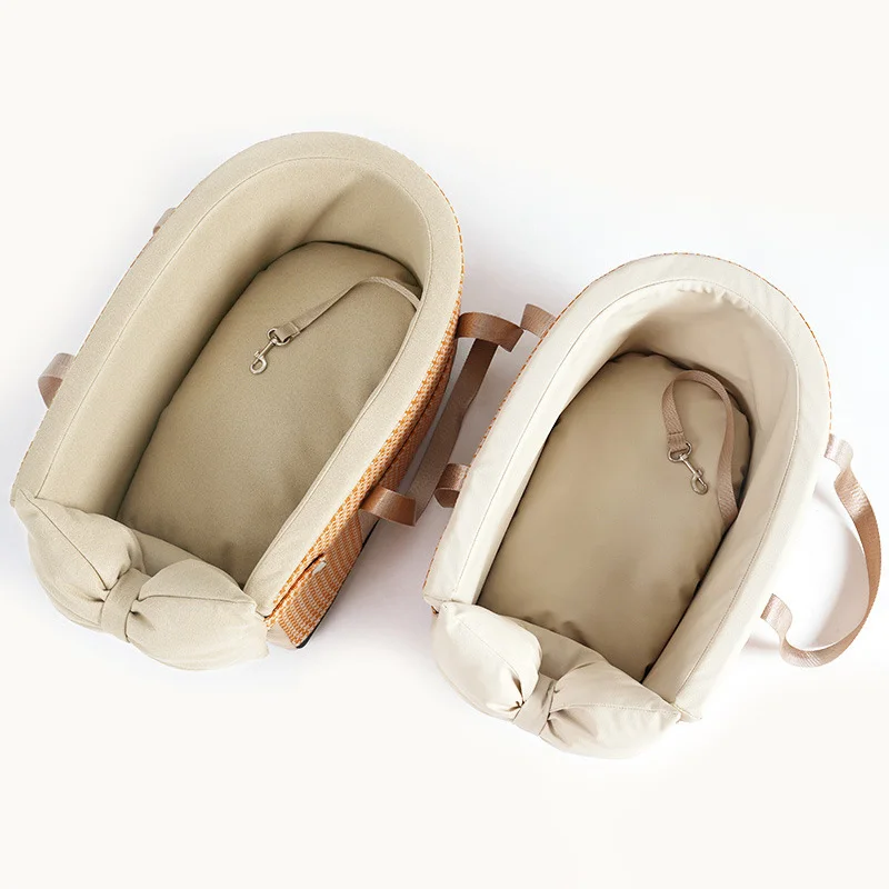 Asiento de coche portátil para perros, bolsa de transporte de viaje para mascotas, para gatos, perros pequeños, asiento de coche Central para perros, cama, bonito asiento de coche para mascotas con lazo - imagen 3