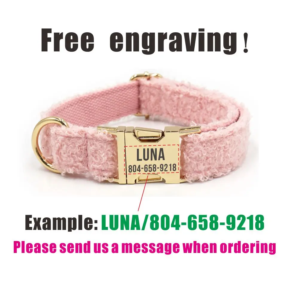 Collar de perro personalizado con grabado gratuito, correa para mascotas a juego, hebilla de Metal de contactos personalizados, Collar de invierno para mascotas de lana de felpa - imagen 4