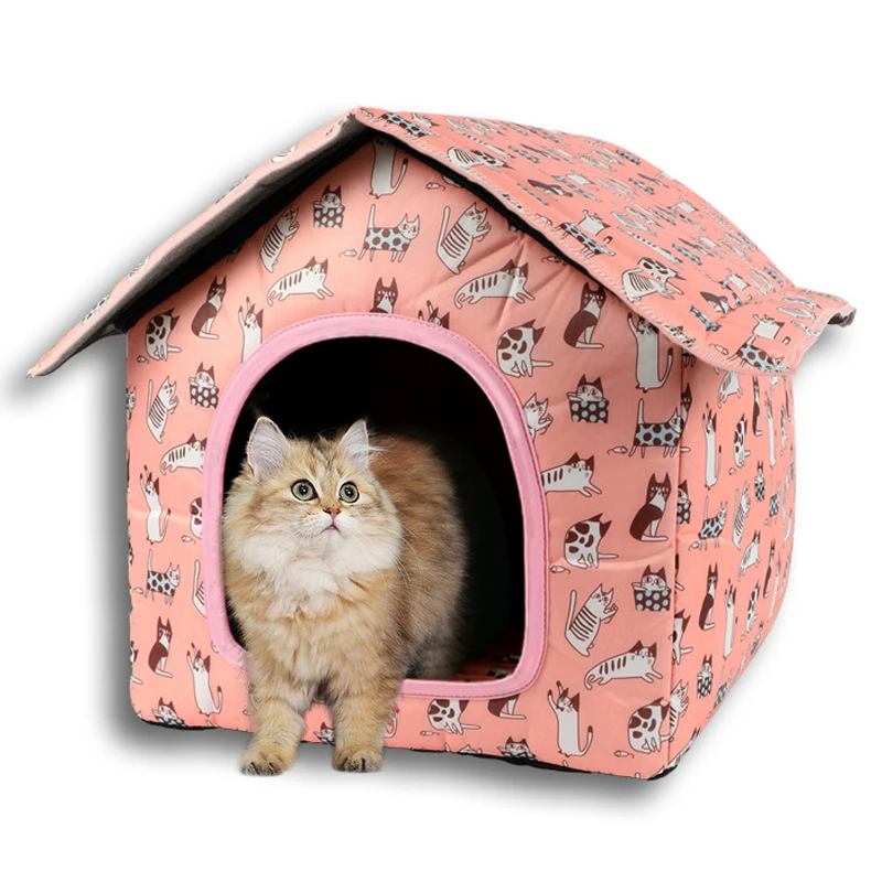 Casa impermeable para gatos para exteriores, cueva para gatos a prueba de lluvia, tienda para dormir, plegable y lavable para perros pequeños, traje para invierno - imagen 4