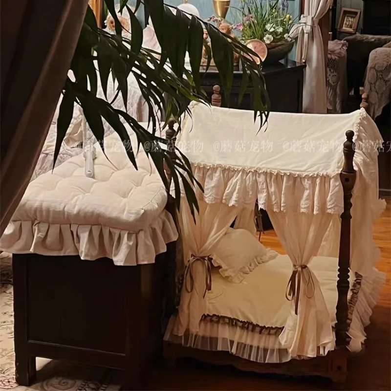 Cama para gatos de madera maciza, camas para perros y gatos, muebles Retro para casa para gatos, camas para mascotas, gatos, suministros para perros, tienda para ocultar casas para mascotas para perros - imagen 3