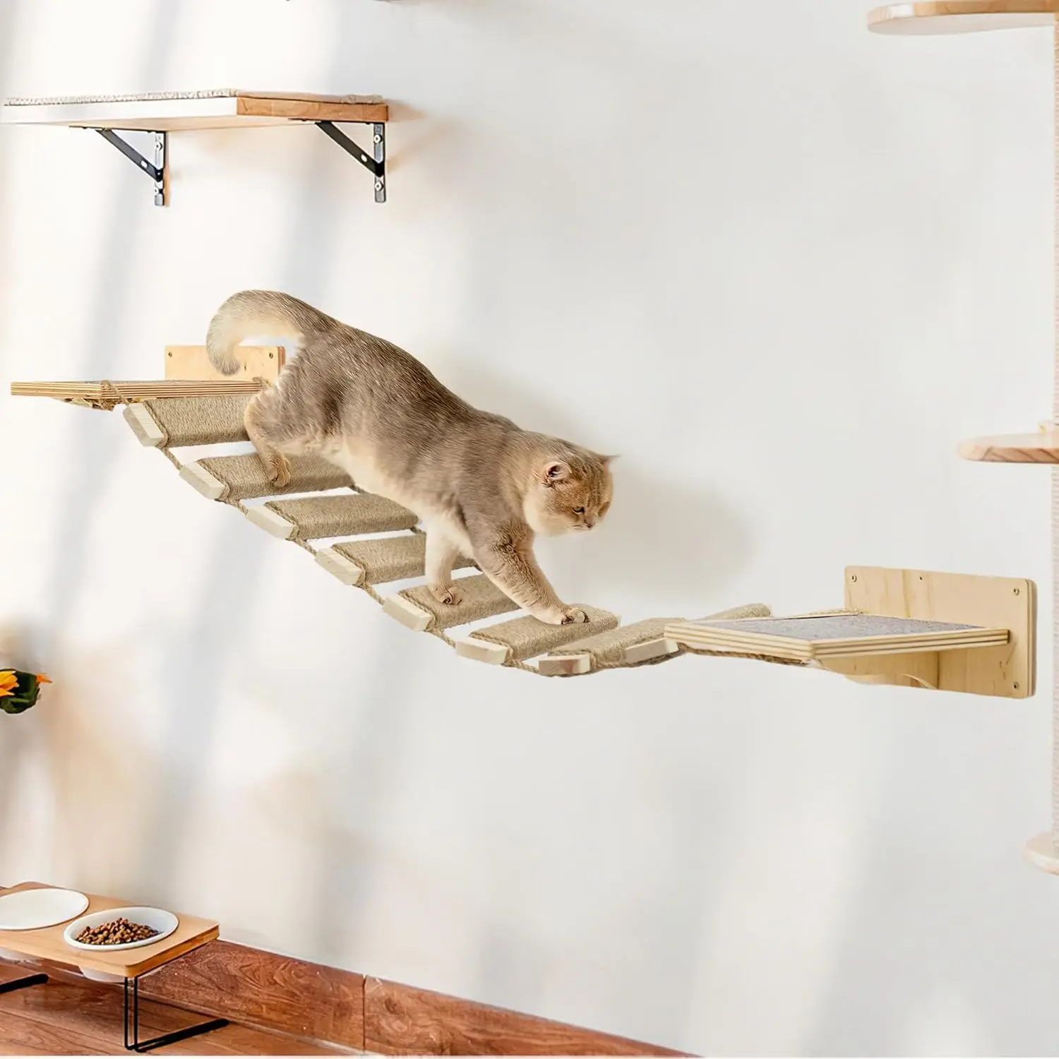 Escalera de sisal para gatos – madera maciza resistente hamaca juego - imagen 3