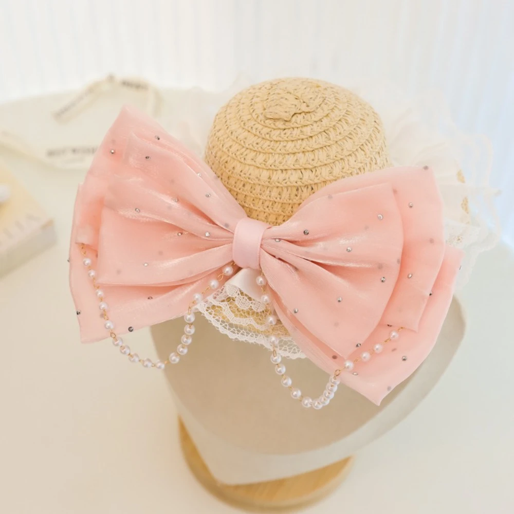 Sombrero de paja ajustable para gatos y perros pequeños con perlas - imagen 2