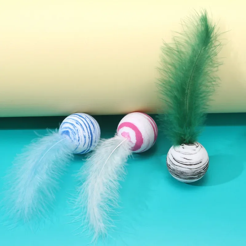 Bola de juguete para gatos, divertido juguete para gatos con plumas, bola de estrella más pelota de espuma de plumas, juguetes interactivos de peluche, suministros para mascotas, juguete Katten - imagen 3