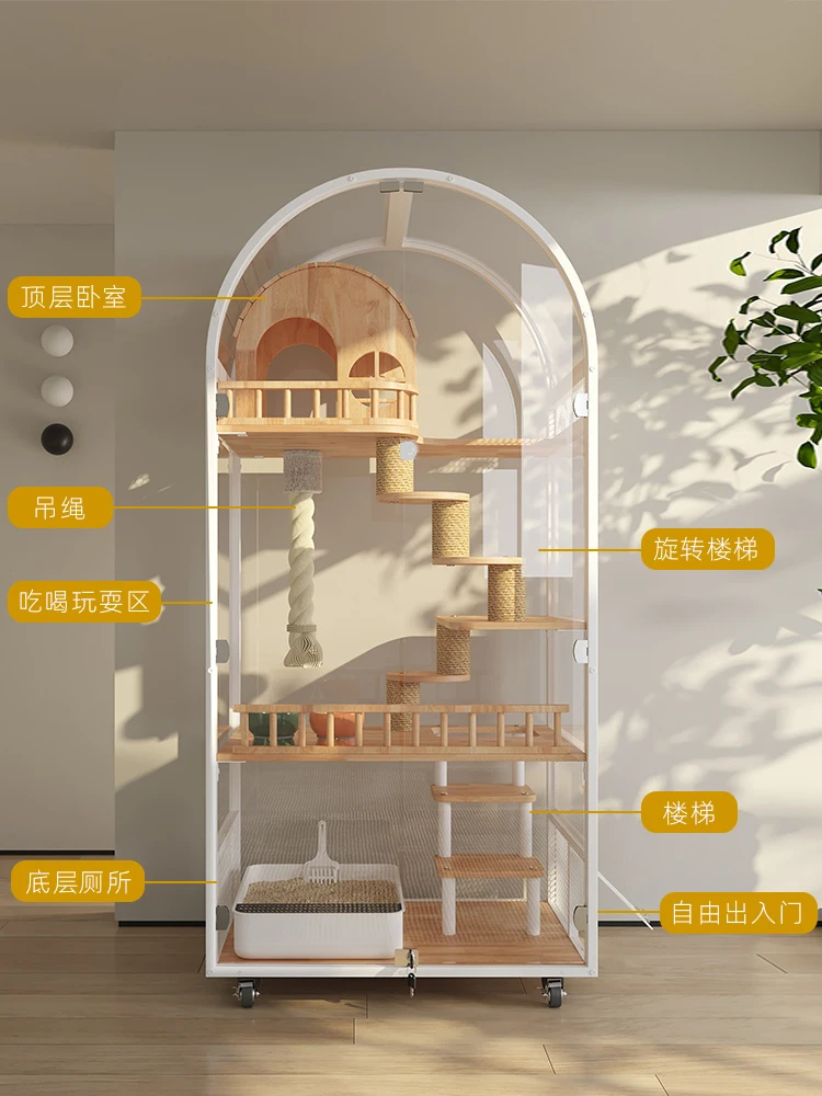 Villa interior de madera maciza para gatos, casa de cristal HD, casa arqueada para gatos, jaula doméstica, nuevo producto - imagen 4