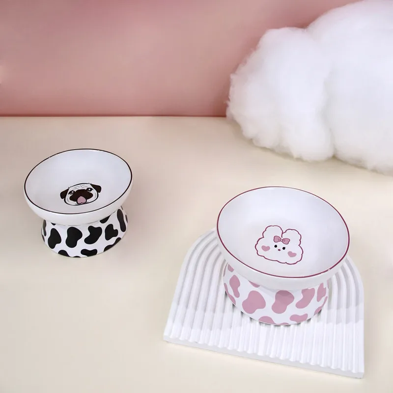 Cuenco de cerámica Simple para mascotas de pie alto, diseño de conejo/perro, protección del cuello de alta calidad, cuenco de comida antivuelco para perros y gatos - imagen 4