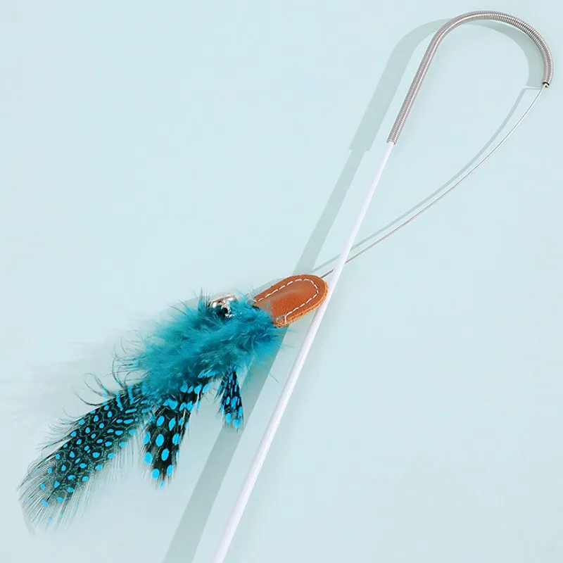 Juguete para gatos, juguetes interactivos con mango de resorte para gatos, palo de Teaser, palos de plumas autohi, juguete para gatos con campana, productos para mascotas - imagen 2