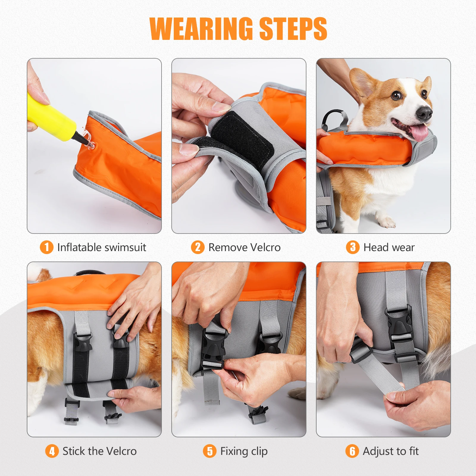 Chaleco salvavidas inflable para perro, traje de baño de seguridad para la playa y la piscina, superflotabilidad, con bomba de aire gratis - imagen 5