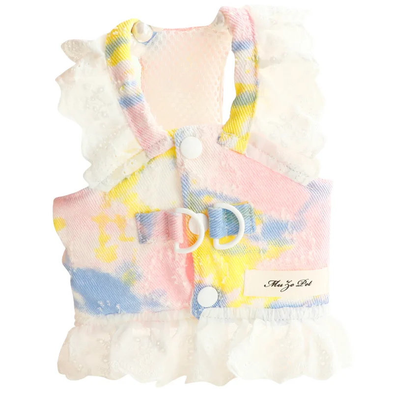 Primavera y verano, pecho y espalda de encaje vaquero de princesa de gato fino, puede tirar de perros pequeños, accesorios para perros pequeños - imagen 5