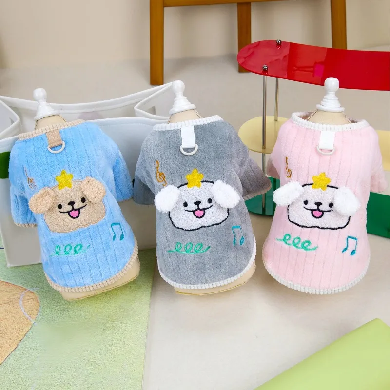 Abrigo de felpa para perros y mascotas, Sudadera con capucha a rayas para gatos pequeños, ropa cálida para perros de peluche de otoño/invierno, ropa para cachorros de animales de terciopelo de dos piernas para perros pequeños - imagen 2