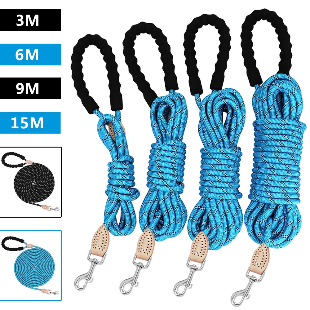 Correa de nailon larga y duradera para perro, cuerda reflectante de plomo con mango, correas para caminar para cachorros, perros pequeños y grandes, Pug azul, 3M, 15M - imagen 2