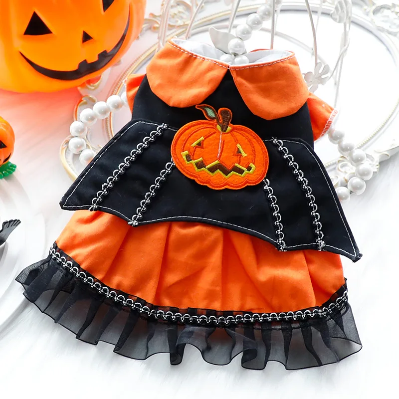Vestido de calabaza para mascotas, vestido de princesa para gatos, vestido de sirvienta para Halloween, vestidos para perros pequeños, ropa de Navidad para cachorros, primavera y otoño - imagen 2