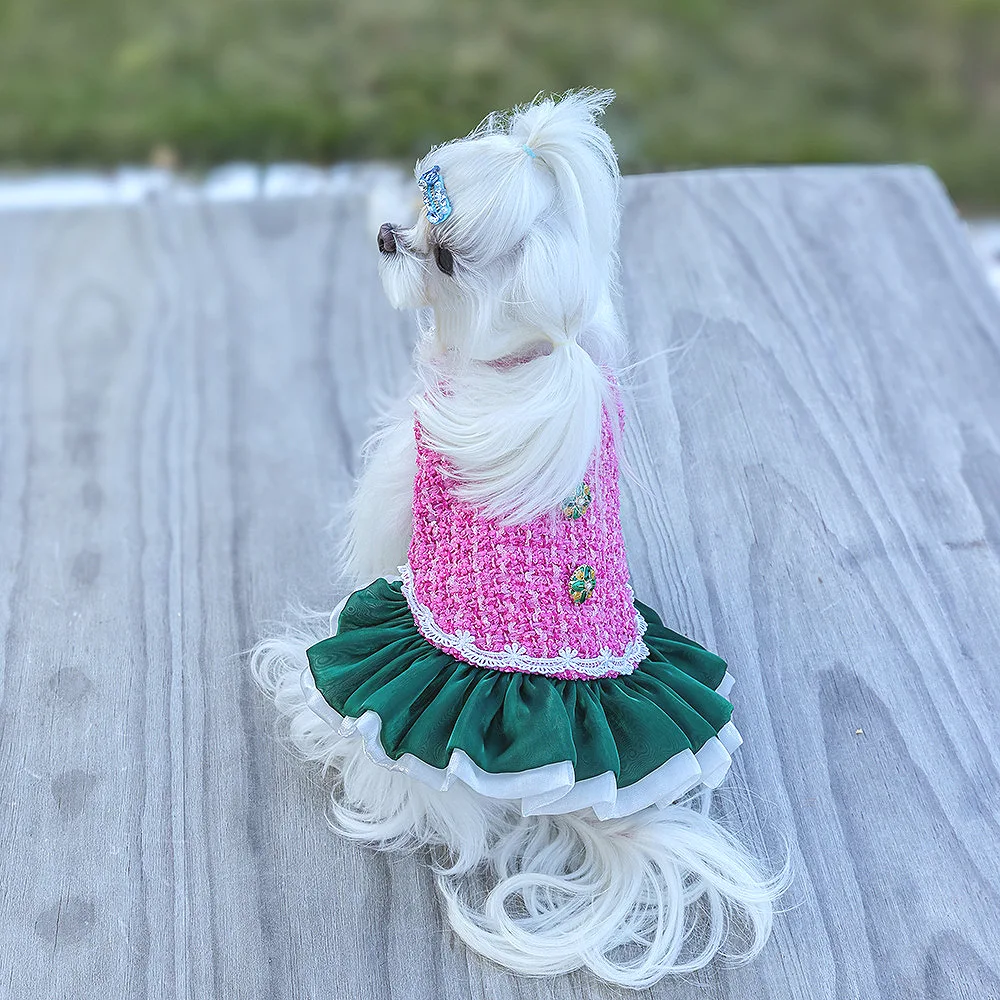 Vestidos lolita de Tweed para perros pequeños, vestido de princesa para perros, vestido de boda para mascotas, ropa Formal para fiesta de cumpleaños, vestido de tul para perros - imagen 3