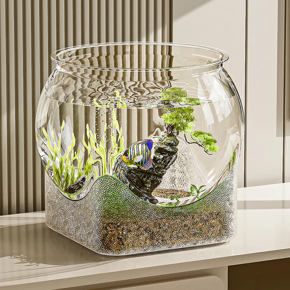 Acuario de escritorio resistente y redondo para peces, resistente a roturas, para mascotas, tortugas, peces pequeños, acuario decorativo para interiores y exteriores - imagen 3