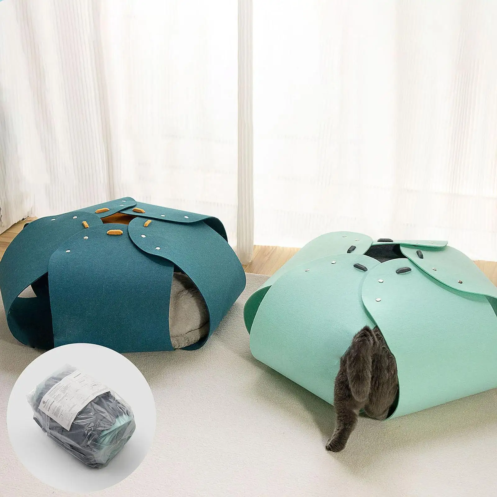 Semi Enclosed Cat Tunnel Donut Tunnel Multifunctional Easy Assembly Interactive Toy Cat Tent for Kitten Cats Puppy Playing