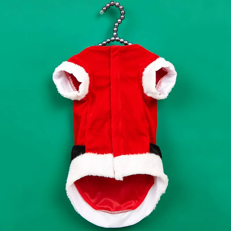 Disfraz navideño de Papá Noel para perros pequeños y gatos, chaqueta cálida con capucha de forro polar y sombrero, lindo vestido de Papá Noel para cachorro Chihuahua - imagen 3