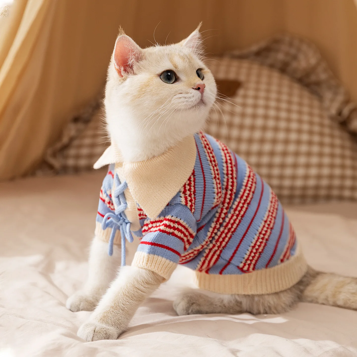 Jersey de punto rayado para perros pequeños y gatos – Cálido y cómodo - imagen 3