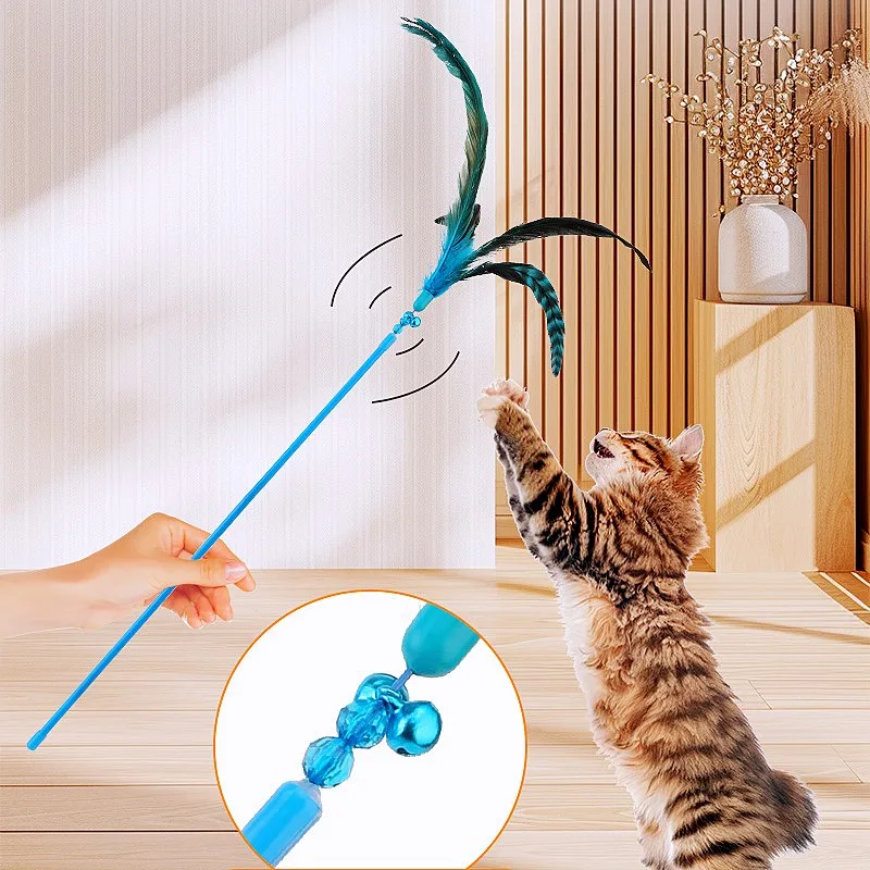 Juguete de plumas para gatos, palos interactivos con mango retráctil, Teaser con campana - imagen 3