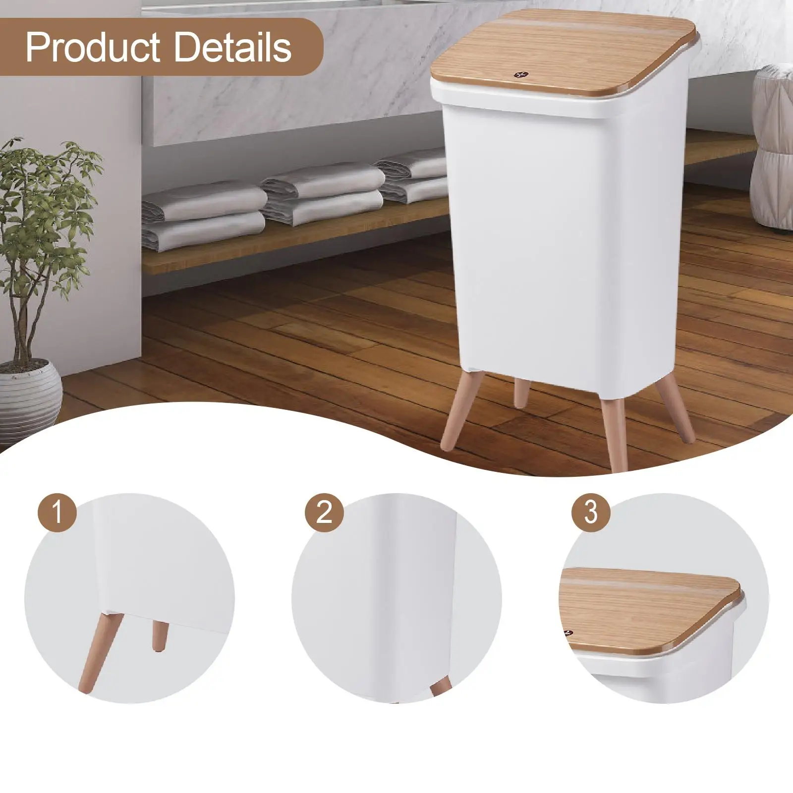 Trash Can with Legs,Indoor Outdoor Garbage Can Waste Basket with Press Type Lid for Hotel Dorm Bedroom Household Under Sink