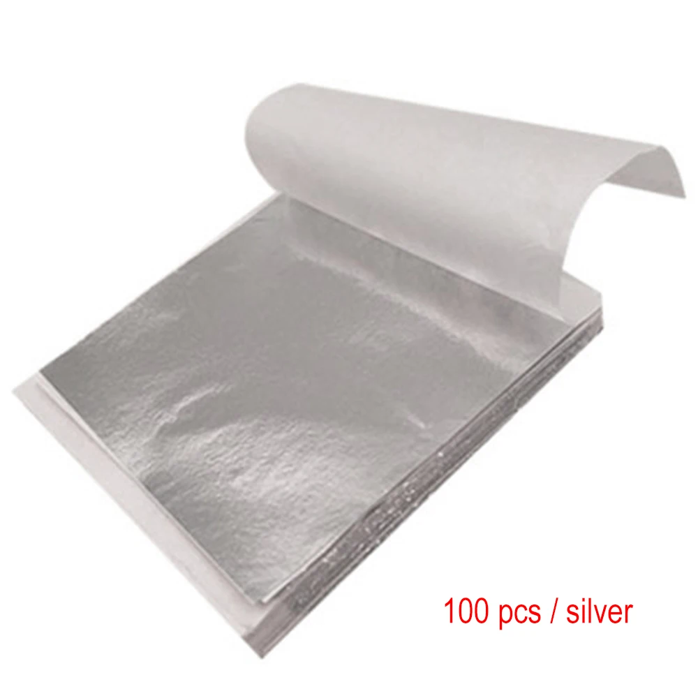 100 hojas de papel de aluminio de imitación dorado y plateado, hojas doradas, manualidades, papel, fiesta de cumpleaños, boda, pastel, postre, decoraciones - imagen 3