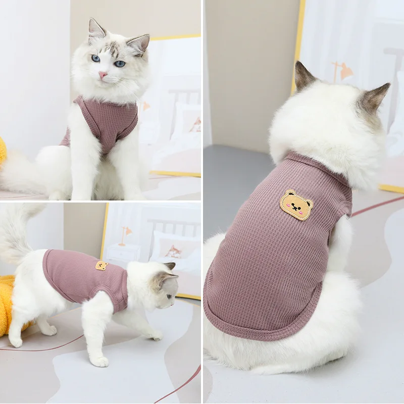 Ropa para Gato, chaleco con estampado de oso, camiseta sin mangas con cuello redondo para cachorros y gatitos, ropa informal para primavera y verano para perros pequeños y medianos - imagen 4