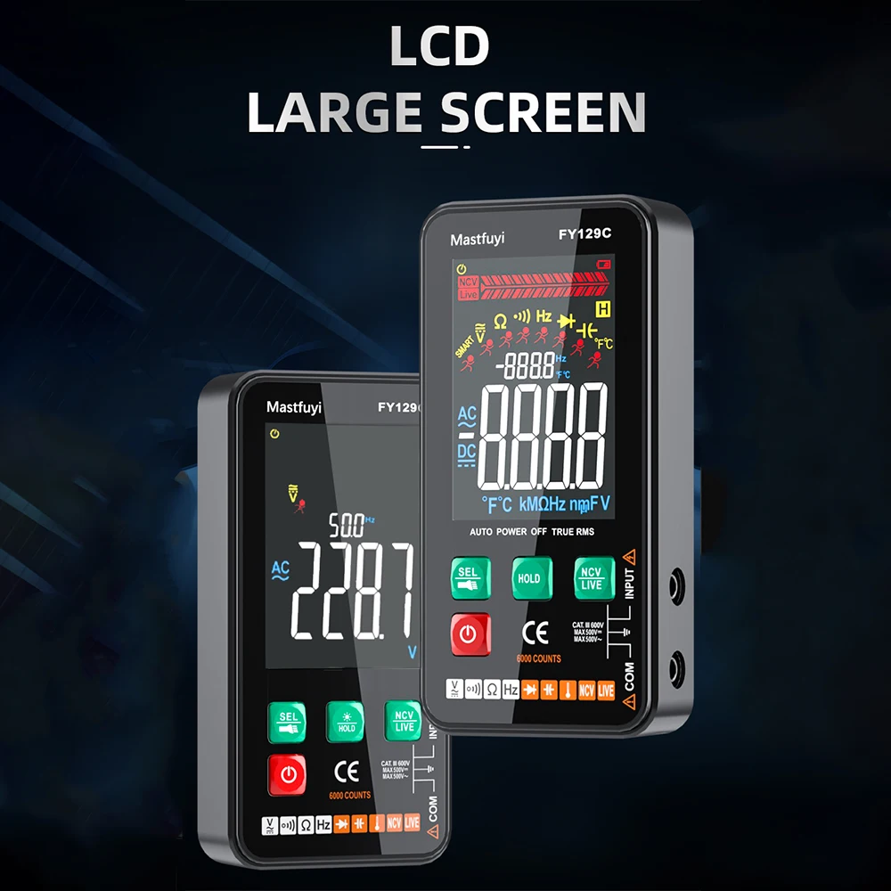 Multímetro Digital con pantalla a Color FY128C/129C 5999 T-RMS, probador profesional de electricista, multímetro de capacitancia de voltaje CC CA - imagen 4