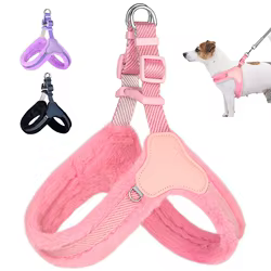 Arnés para perros acolchado de felpa cálido, arneses para perros de invierno, chaleco, chalecos ajustables para mascotas, suaves para perros pequeños, medianos y grandes, Bulldog, Pug, rosa