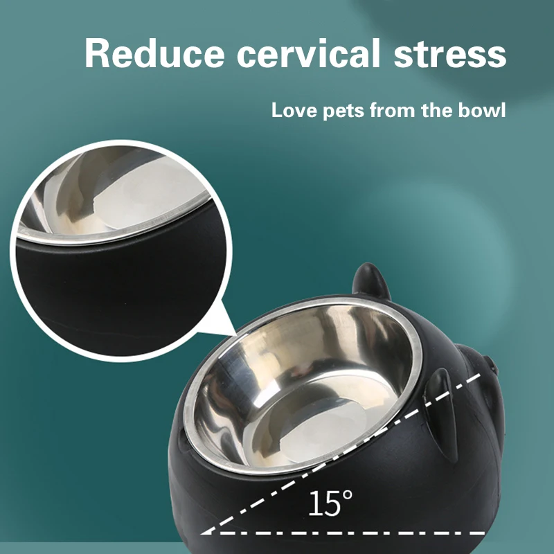 15 °   Cuenco inclinado de acero inoxidable para gatos, plato de agua y comida antideslizante para mascotas con protección para el cuello para perros y gatos, alimentador antiasfixia