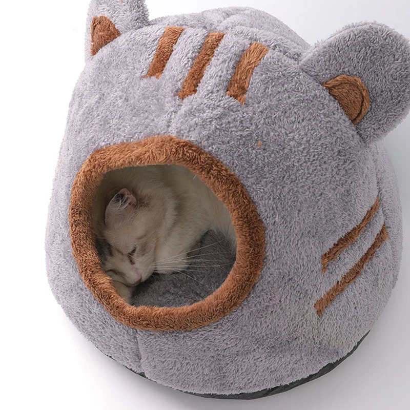 Cama cómoda para dormir profundamente en invierno para gatos, tienda de campaña de felpa con alfombrilla, cueva de dibujos animados para gatitos, casa para perros pequeños, productos para mascotas, nido acogedor para interiores - imagen 3