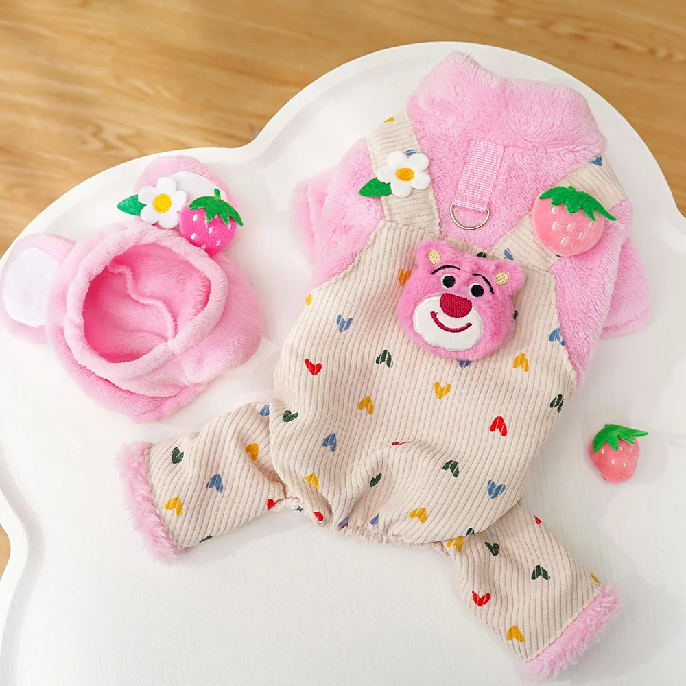 Disfraz de franela gruesa para mascotas, ropa de Cosplay cálida para perros, monos de lana suave con sombrero, otoño e invierno - imagen 4