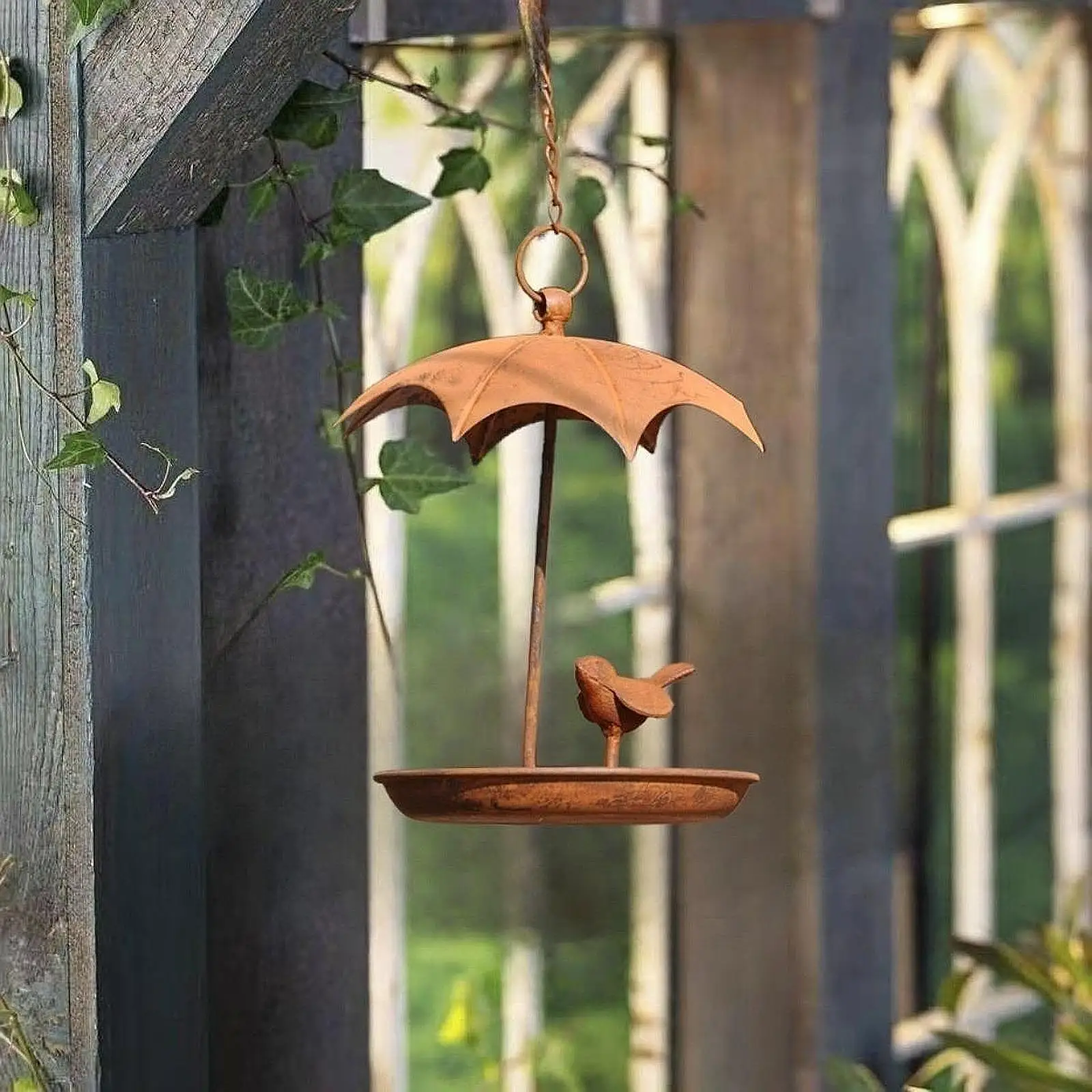 Hanging Bird Feeder Ornament Rustic Retro Design Decorative for Outside Yard Courtyard Outdoor