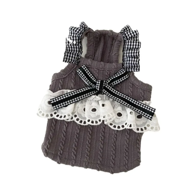 Pet Dog Clothes Black White Striped Skirt Bow Lace Puppy Dresses Suspender Skirt Summer Cute Vest Home Puppy Clothing Teddy - imagen 5