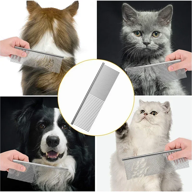 Peines para perros, herramienta de aseo para gatos con extremos redondeados, dientes de acero inoxidable para eliminar nudos enredos para perros de pelo largo y corto - imagen 4