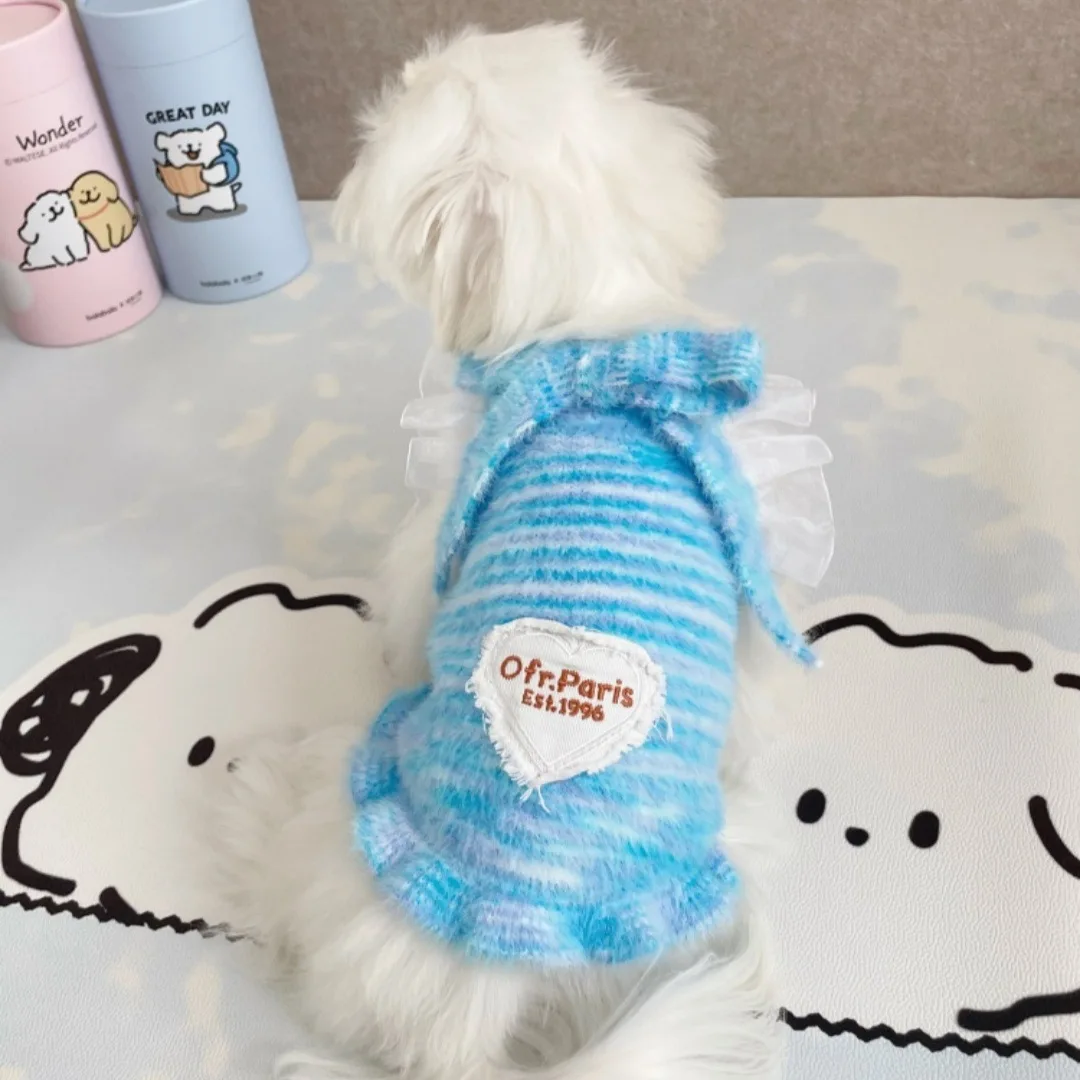 Camisola de otoño e invierno para mascotas, chaleco de encaje de piel de visón, suéter para gatos, suéter de punto cálido, abrigo de peluche Yorkshire, ropa para perros pequeños