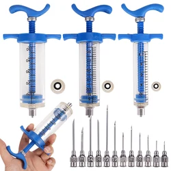 Jeringa de vacuna para herramienta veterinaria, 10/20/30/50ml, con 10 agujas para granja, ganado, cerdo, ganado, ovejas, pollo, Pinhead, herramienta de inyección