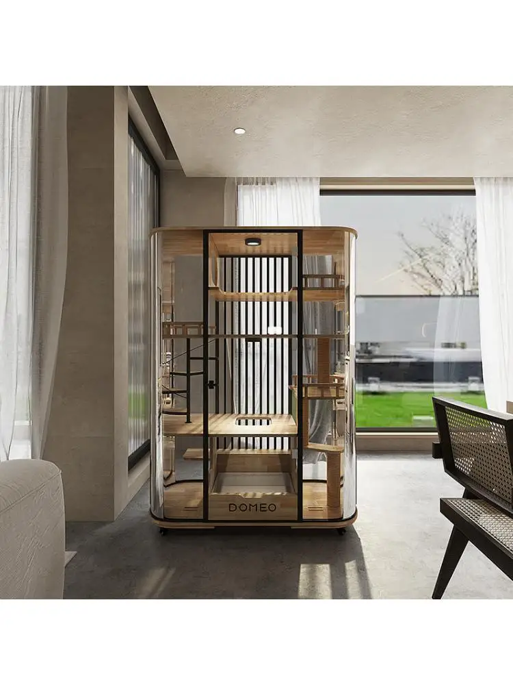 Villa panorámica para gatos, casa de vidrio de 360 grados, completamente transparente, de lujo, de madera maciza, armario para gatos - imagen 2