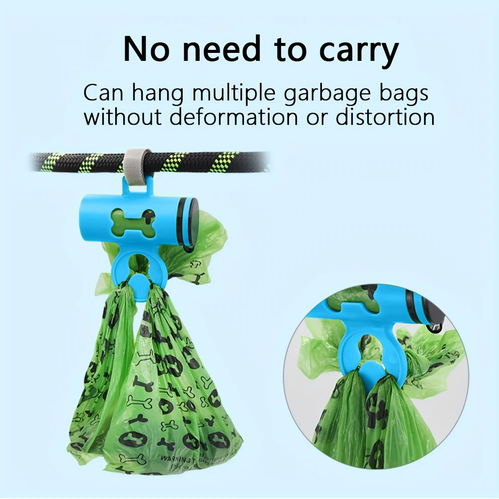 Bastoncillos de basura azules con bolsa para excrementos de perros, dispensador de bolsas de basura portátil con gancho, 1 rollo, 15 bolsas, dispensador de bolsas de basura para cachorros y gatos - imagen 3