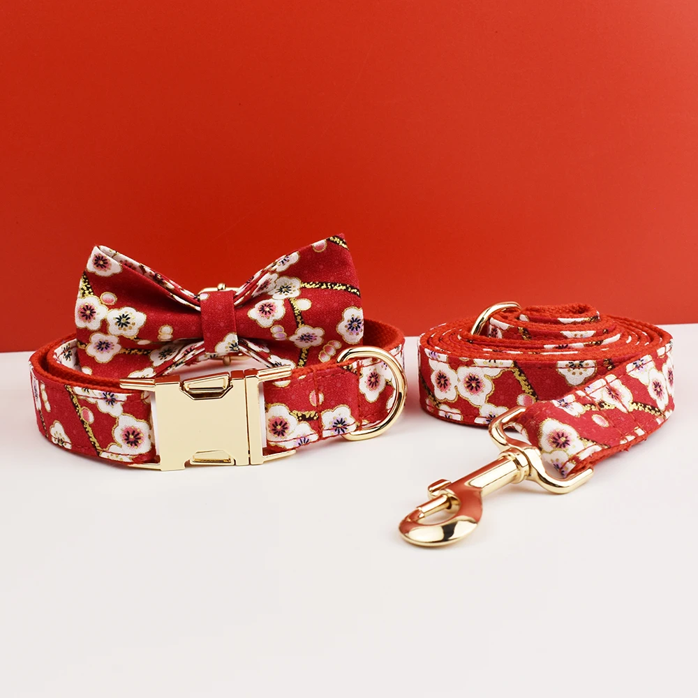 Collar de perro grabado personalizado de lujo, conjunto de correa y arnés, diseño Floral de algodón suave, accesorio de lazo personalizado para perros 01 - imagen 4