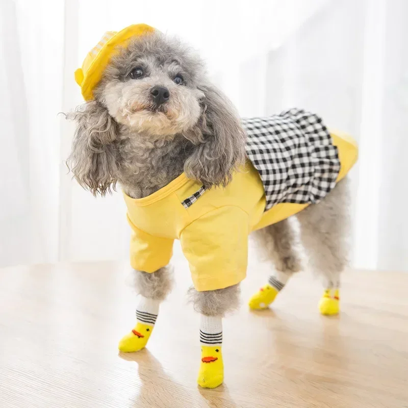 Calcetines bonitos de punto para perros pequeños, zapatos antideslizantes de algodón para cachorros y gatos, ropa interior para otoño e invierno, cubierta protectora de pata sin cordones, cálida - imagen 2