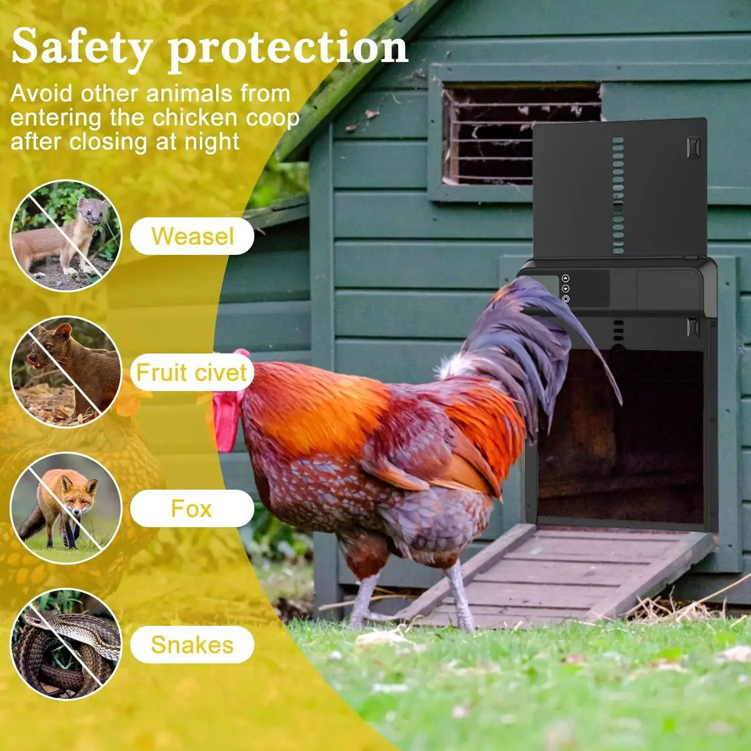 ATUBAN Puerta automática para gallinero, puerta automática de aluminio con temporizador, abridor automático con función antipellizco, funciona con pilas - imagen 4