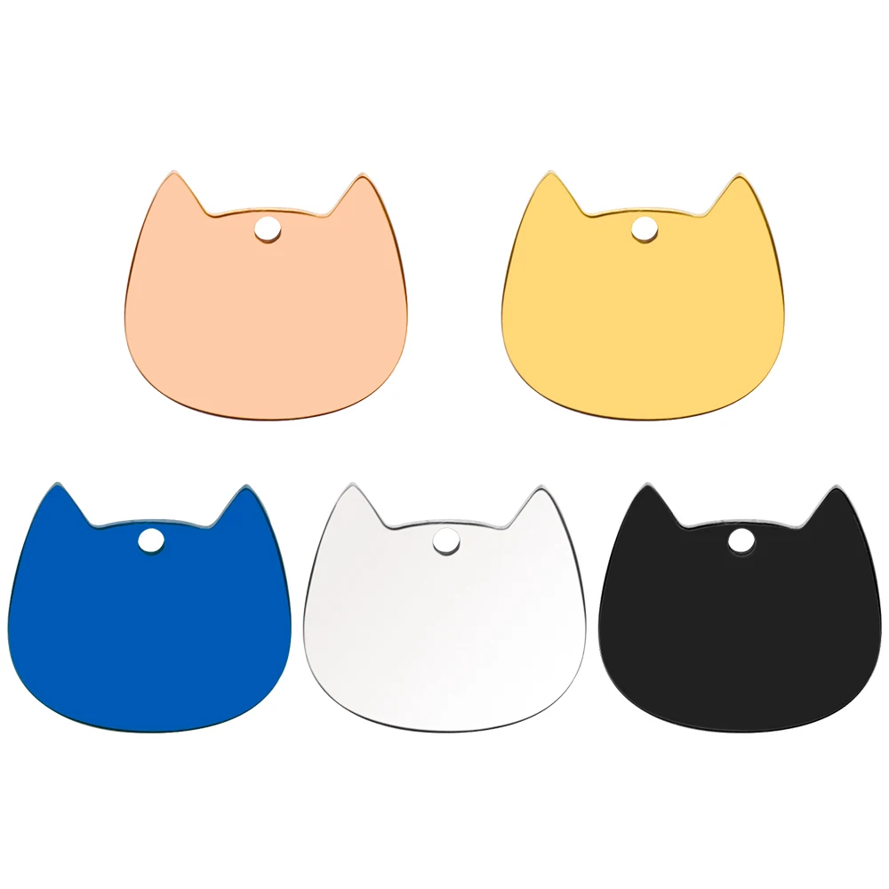 10 Uds. De etiqueta de identificación de gato con forma de cara, Collar con colgante Lovey, accesorios de acero inoxidable, nombre de perro, Metal en blanco, cuello de calidad grabado - imagen 4