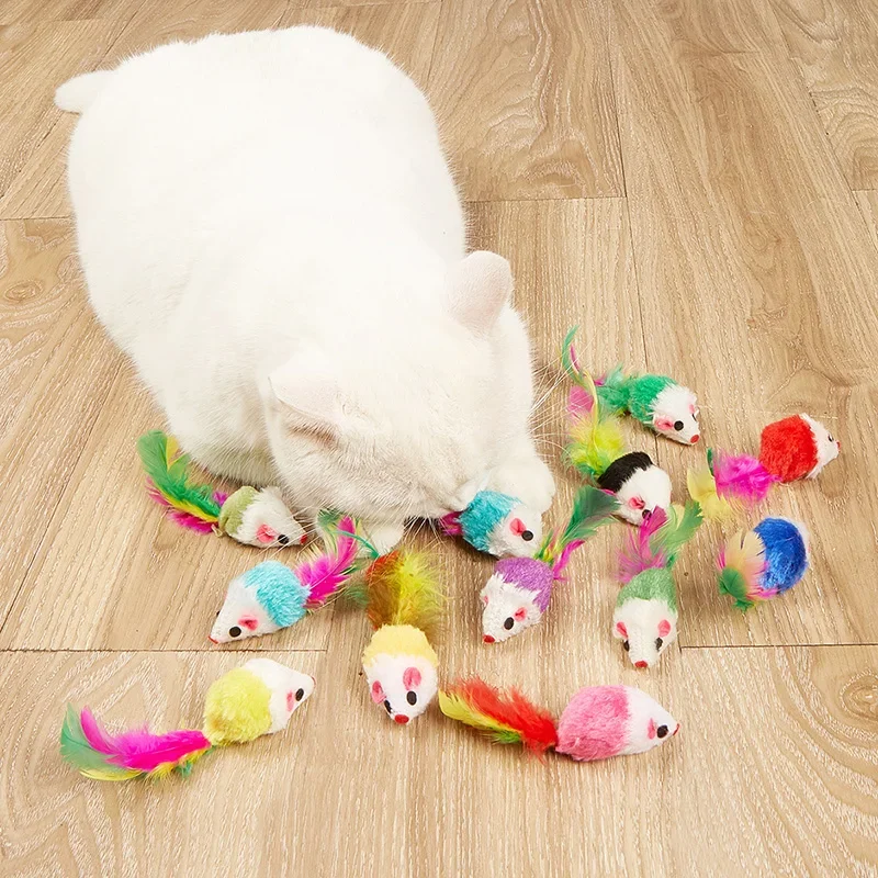Juguete Ratón de Piel Sintética con Plumas Multicolor para Gatos - imagen 3