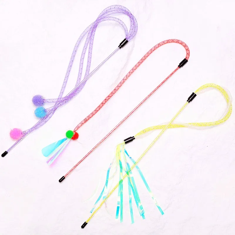 Cat Toys Tassel Cats Teaser Stick Interactive Cat Toy with Bell Colorful Ball Cats Toy Elastic Mesh Kitten Toys Pet Products - imagen 5