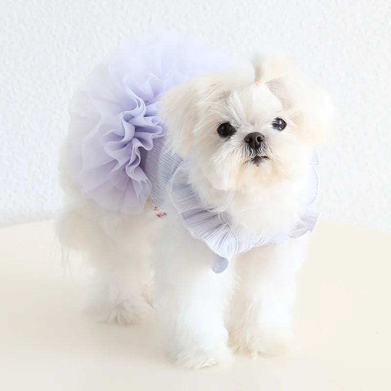Falda abombada con mangas voladoras para mascotas, vestido empalmado de malla para mascotas, ropa para gatos, ropa para perros pequeños, ropa para cachorros - imagen 2