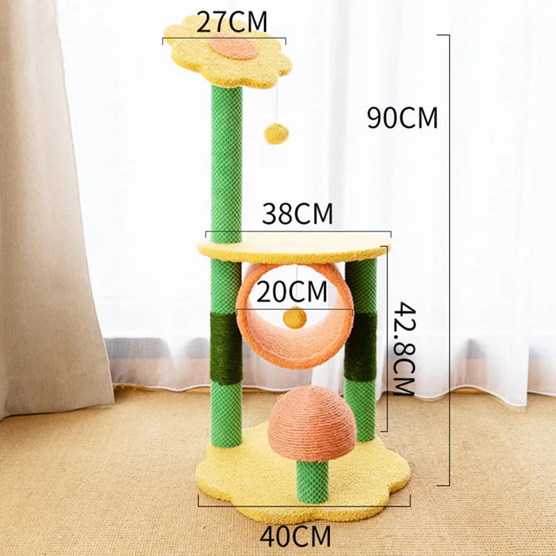 Marco de escalada para gatos, rascador de casa para gatos, poste de rascado de flores para gatos, rascador de Sisal de salto con nido para dormir, juguetes para mascotas - imagen 5