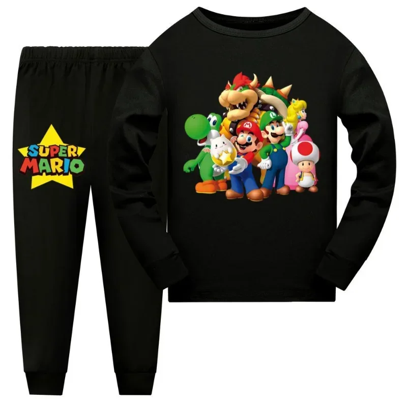 Conjunto de pijama de Super Marios Bros para niños, ropa de dormir de manga larga para primavera y otoño, ropa de casa de dibujos animados de Anime, regalo de cumpleaños para niño y niña, 2 uds. - imagen 3