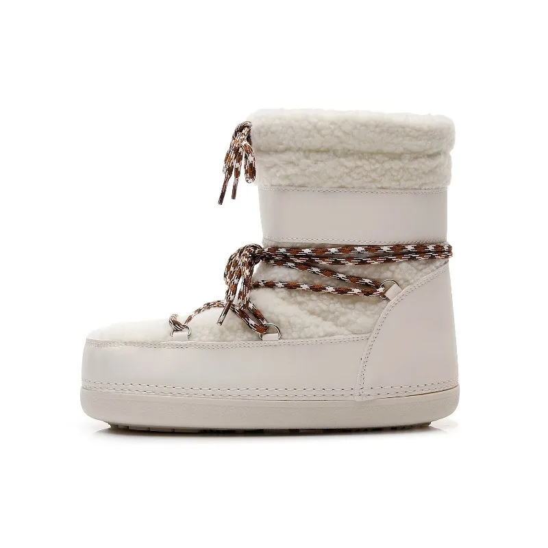 Botas de invierno para mujer, botas de nieve a media pantorrilla de felpa a prueba de frío, antideslizantes, gruesas, con plataforma gruesa, botas de esquí espaciales, talla 36-41 - imagen 3